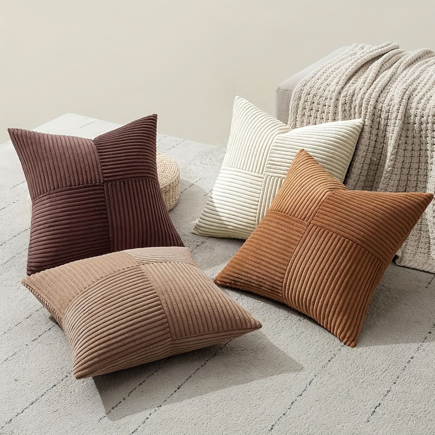 Retro Patchwork Pillow Covers in Corduroy Fabric