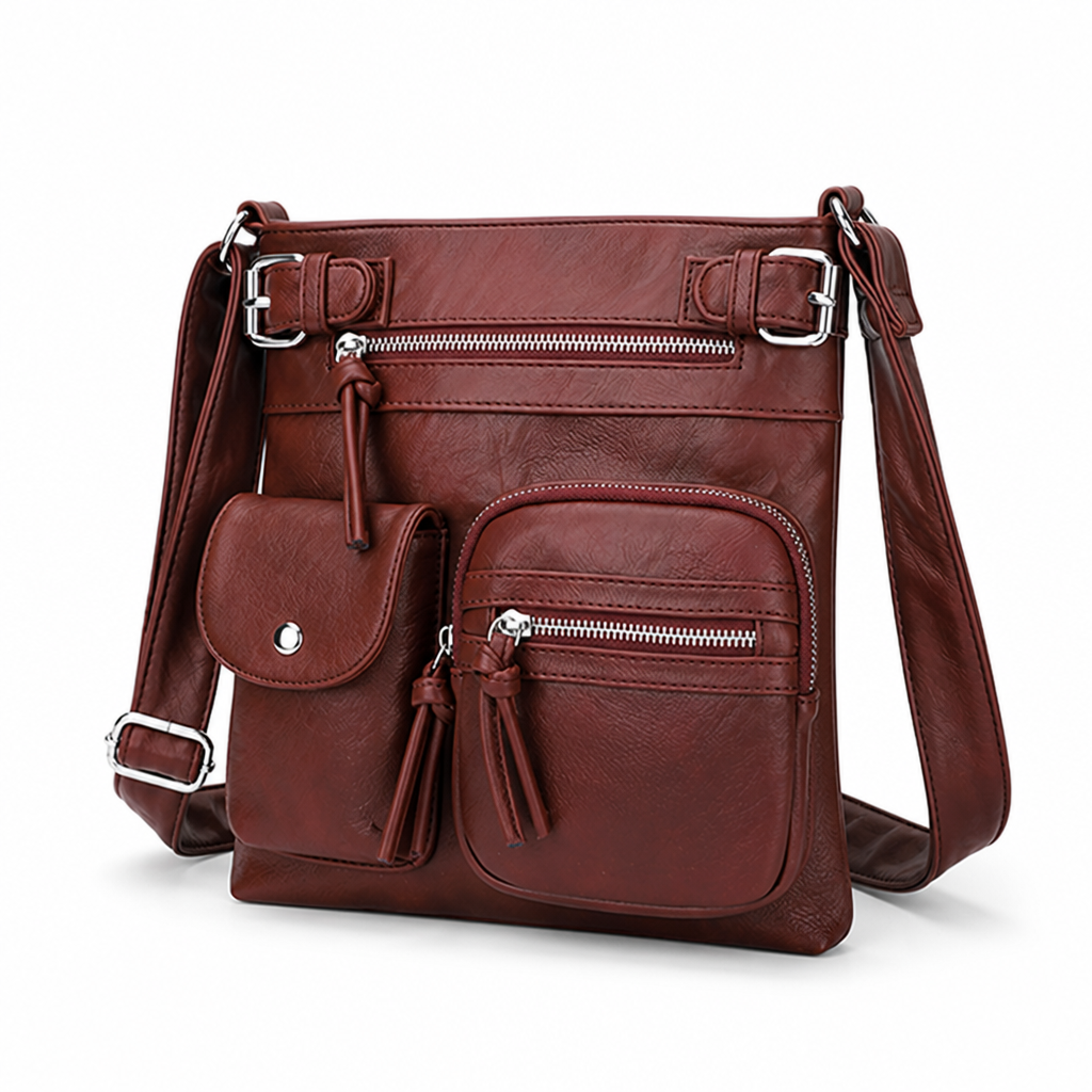 Genuine Leather Multi-Pocket Crossbody Bag