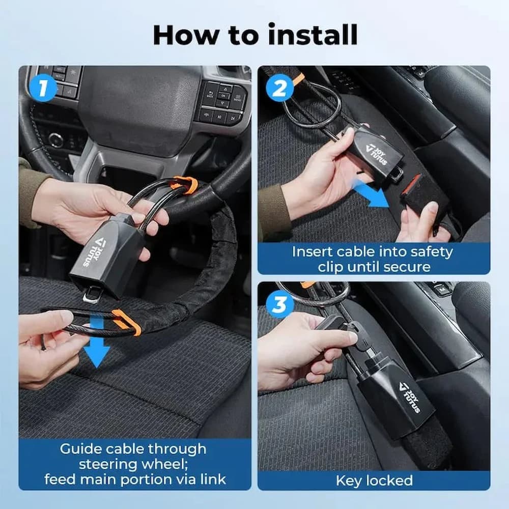 Steel Core Steering Wheel Lock – Enhanced Anti-Theft Security