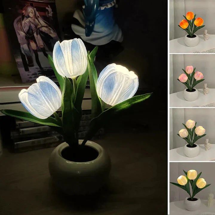 LED Table Lamp with Realistic Flower Design and Ceramic Base