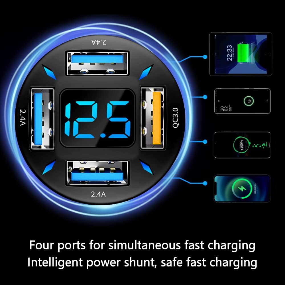 USB-C PD and QC 3.0 Car Charger with LED Voltmeter