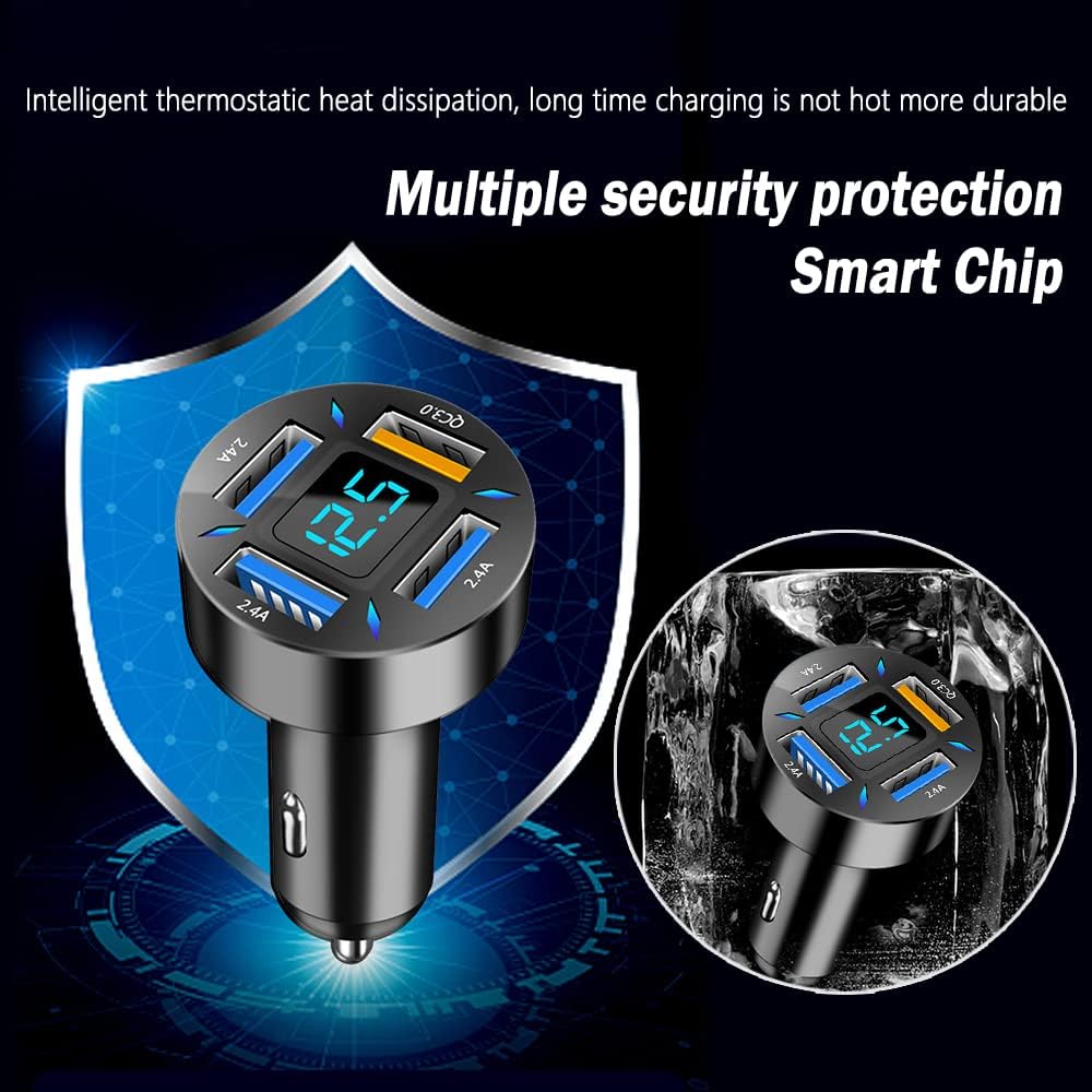 USB-C PD and QC 3.0 Car Charger with LED Voltmeter