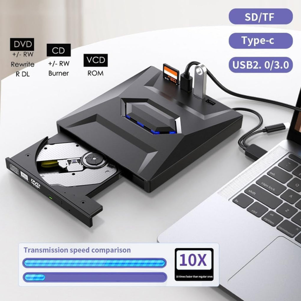 USB Hub with SD Card Reader and External CD/DVD Writer