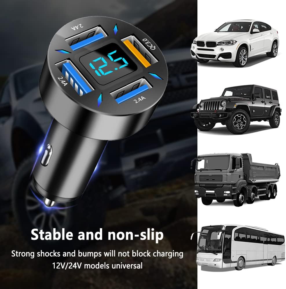 USB-C PD and QC 3.0 Car Charger with LED Voltmeter