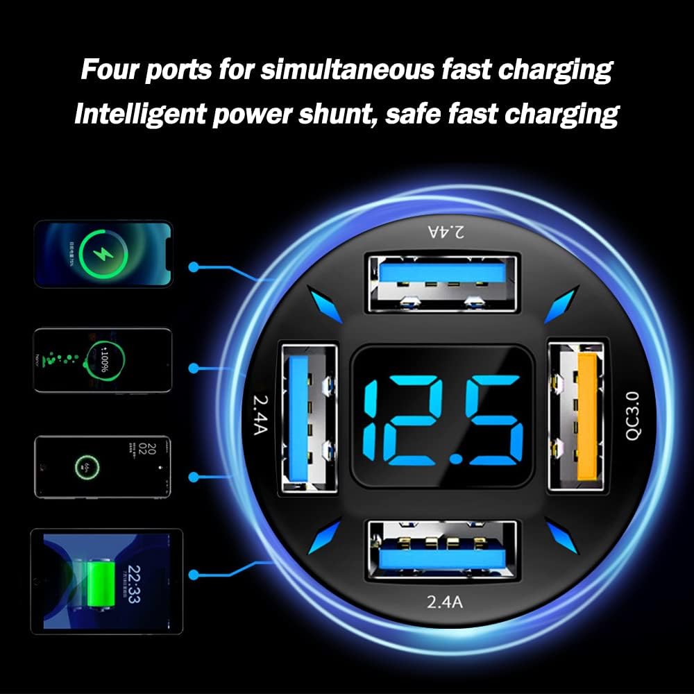 USB-C PD and QC 3.0 Car Charger with LED Voltmeter