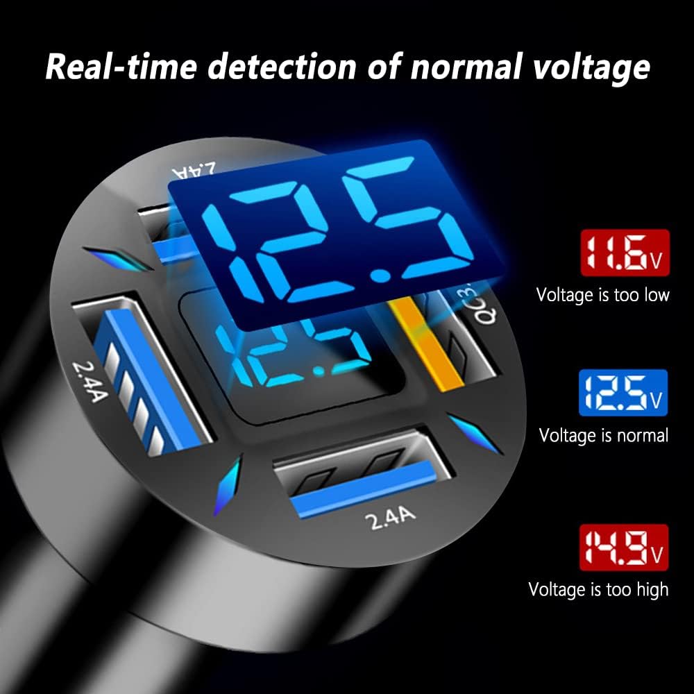 USB-C PD and QC 3.0 Car Charger with LED Voltmeter