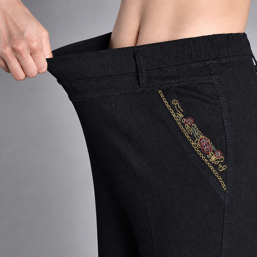 SculptEase™ – Stretch Pull-On Straight Leg Jeans Featuring Embroidered Pockets