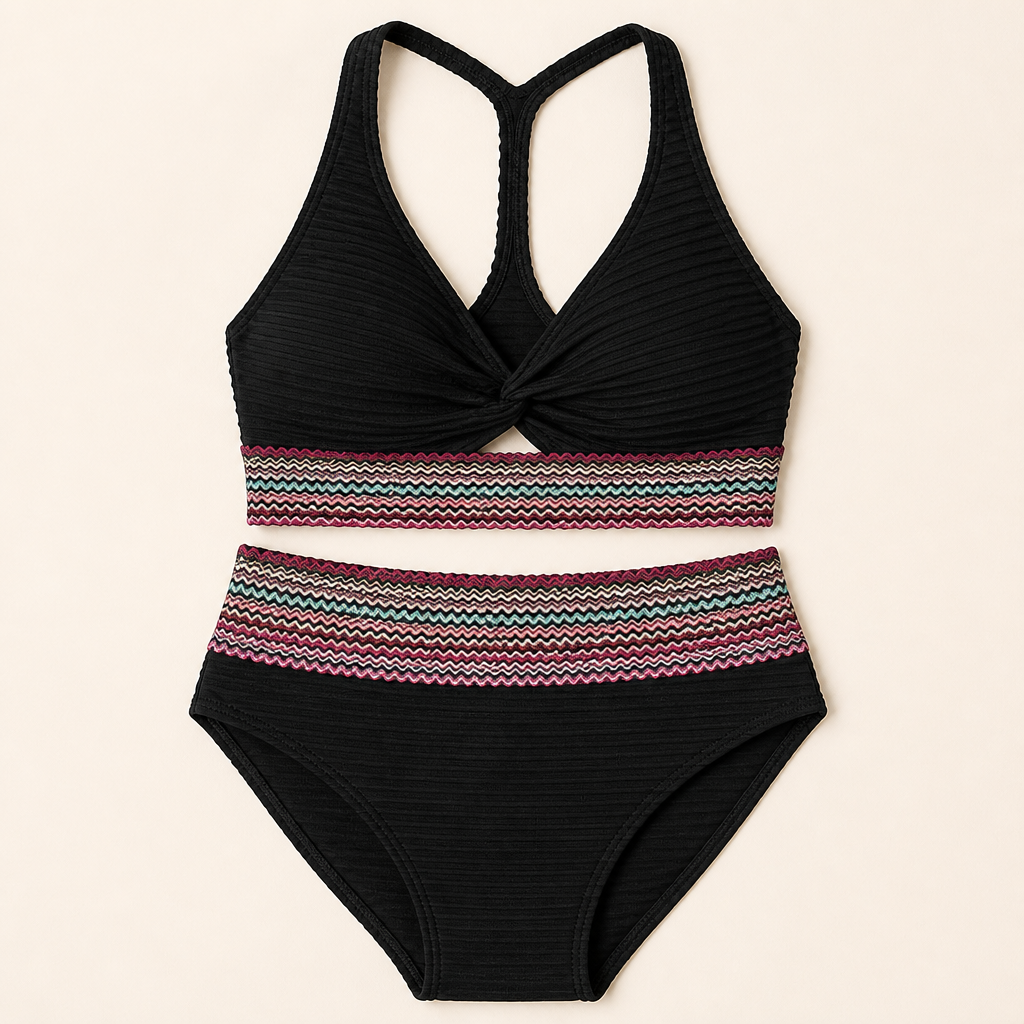 SereneShape™ – Smocked High-Waist Two-Piece Swimsuit with Tummy-Contouring Band