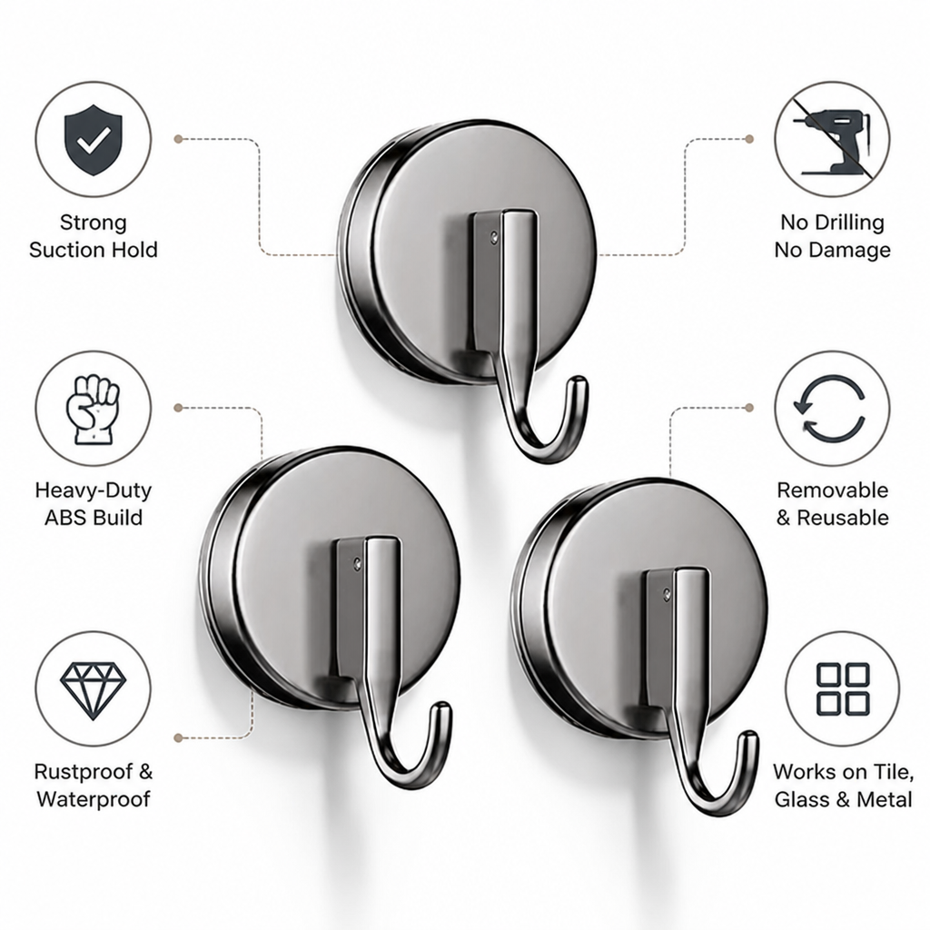 GripEase™ Suction Hooks — Take Control with Damage-Free, Rock-Solid Hanging Power