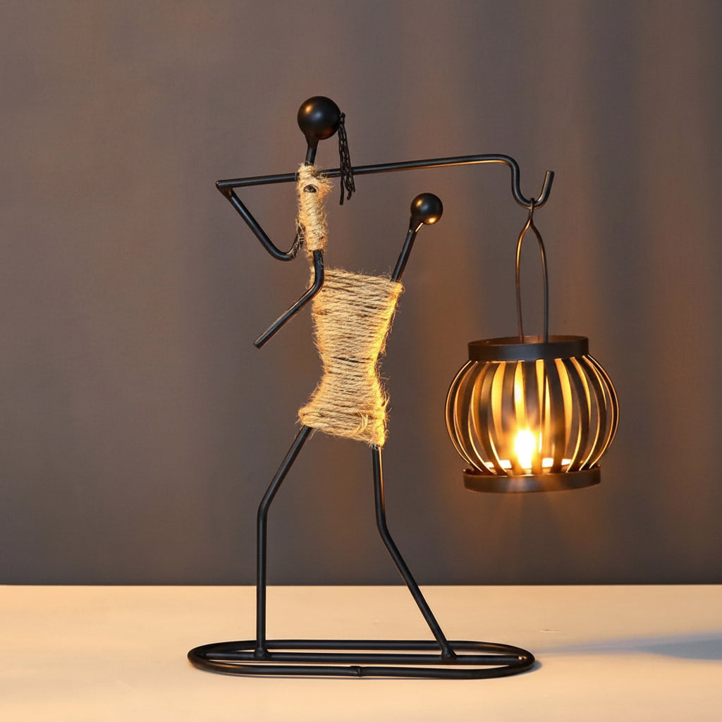 Abstract Metal Candle Holder Sculpture in Modern Design