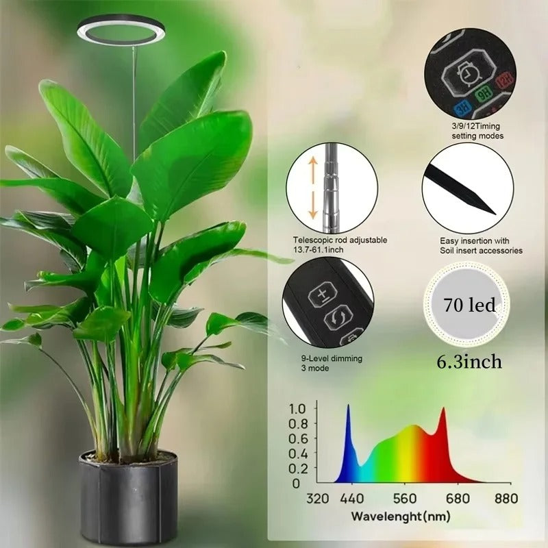 LED Ring Light for Indoor Plants with Adjustable Stand and Timer