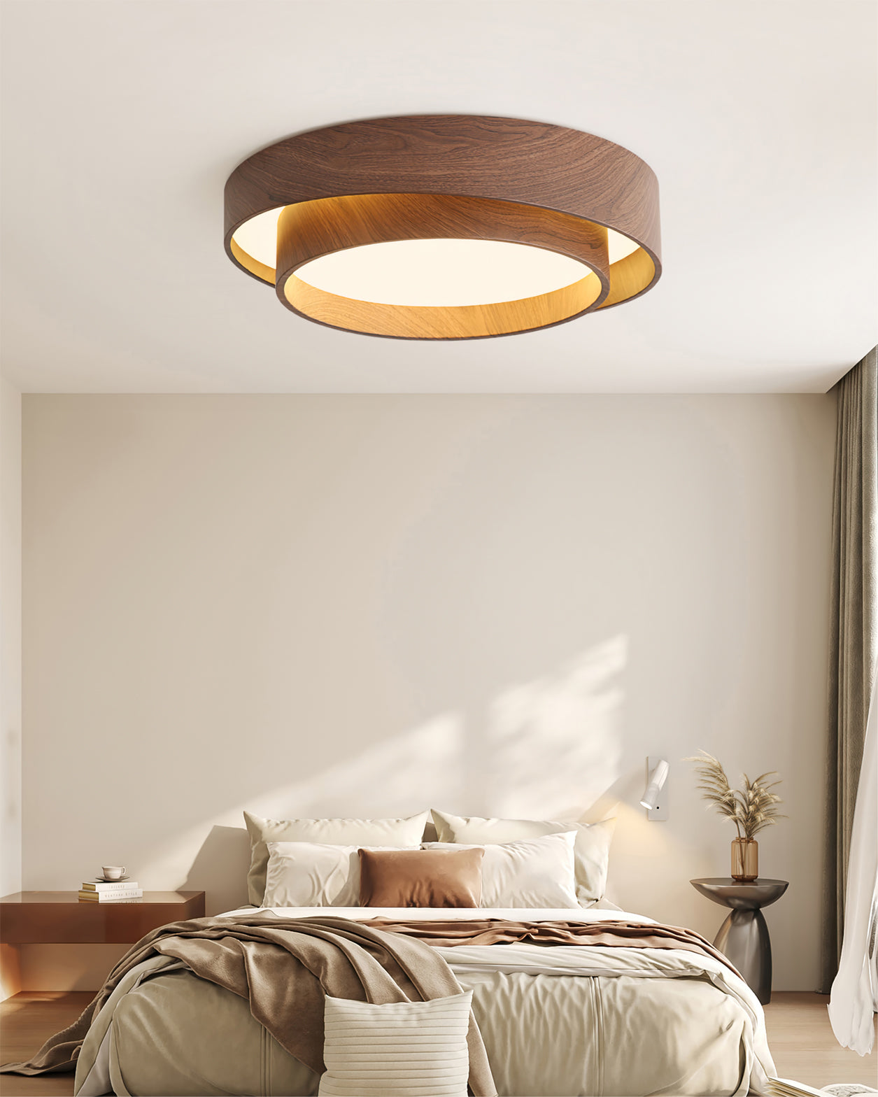 Wooden ceiling fixture with integrated LED – Cozy walnut tone
