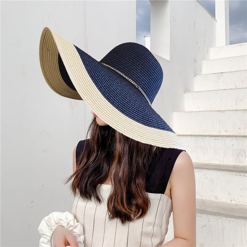 Wide-Brimmed Sun Hat Featuring Gold Chain Accent