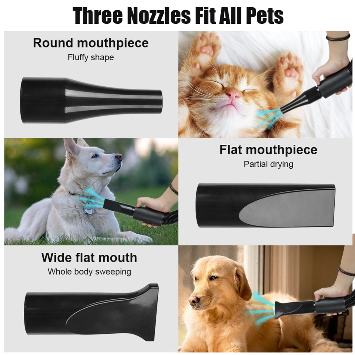 Dog Grooming Dryer with Adjustable Temperature, Dual Speed, Four Nozzles
