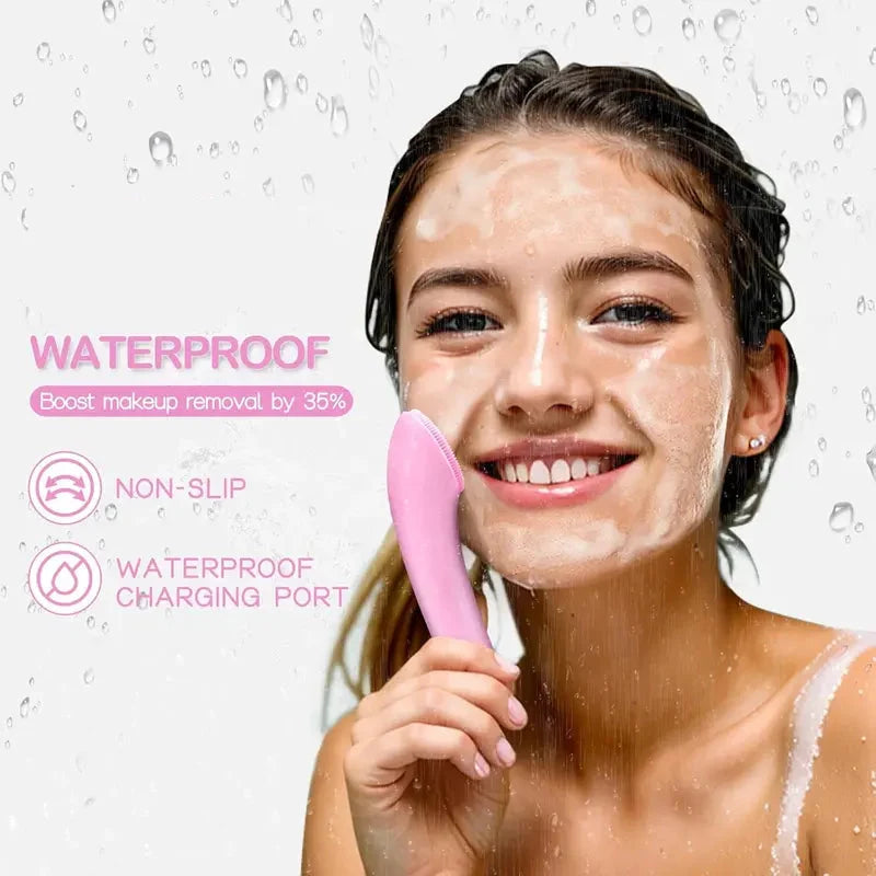 Silicone Bristle Facial Cleanser with Heated Tip and 5 Vibration Settings