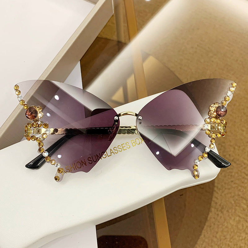 Crystal-Embellished Butterfly-Shaped Sunglasses