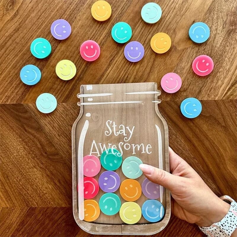Wooden Reward Jar with Colorful Stars for Kids' Motivation