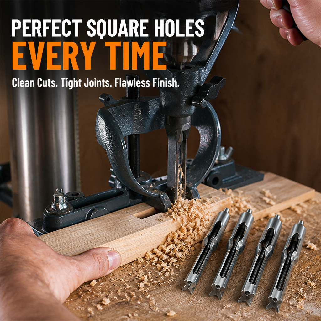 EdgeSharp™ Precision Square Hole Drill Bits — Transform Wood Joints into Flawless, Time-Saving Masterpieces