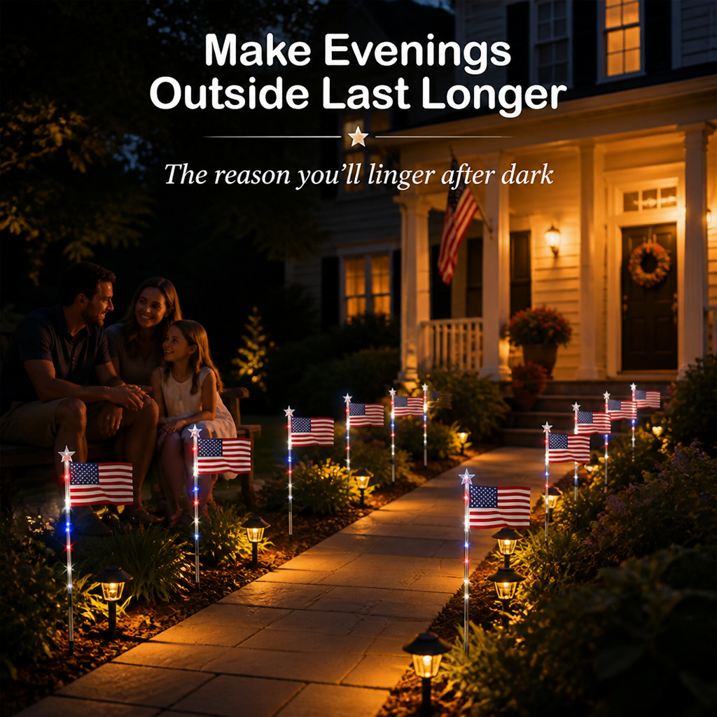 RadiantStar™ 8-Piece Flag Light Set — Ignite Your Patriotism with Effortless, All-Night Glory