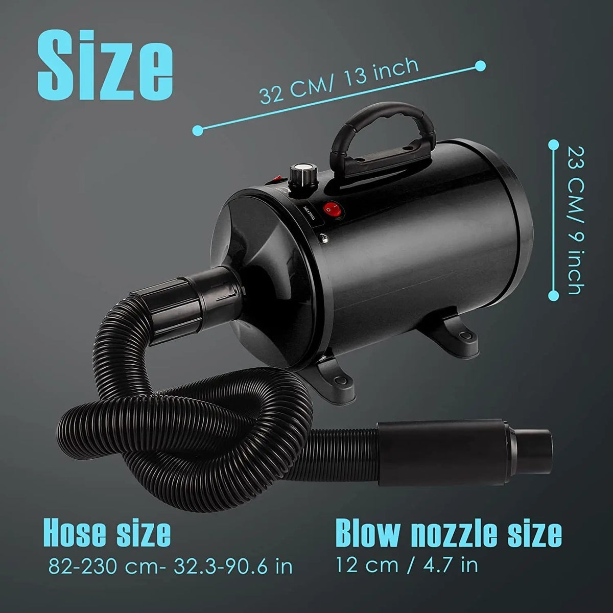 Dog Grooming Dryer with Adjustable Temperature, Dual Speed, Four Nozzles