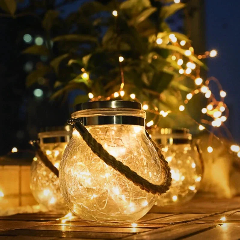 Dusk Sensor Solar Lantern for Garden – Crackle Glass Design