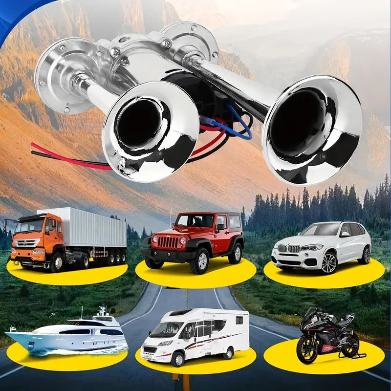 12V Vehicle Dual Air Horn System with 130dB Output and Automatic Compressor