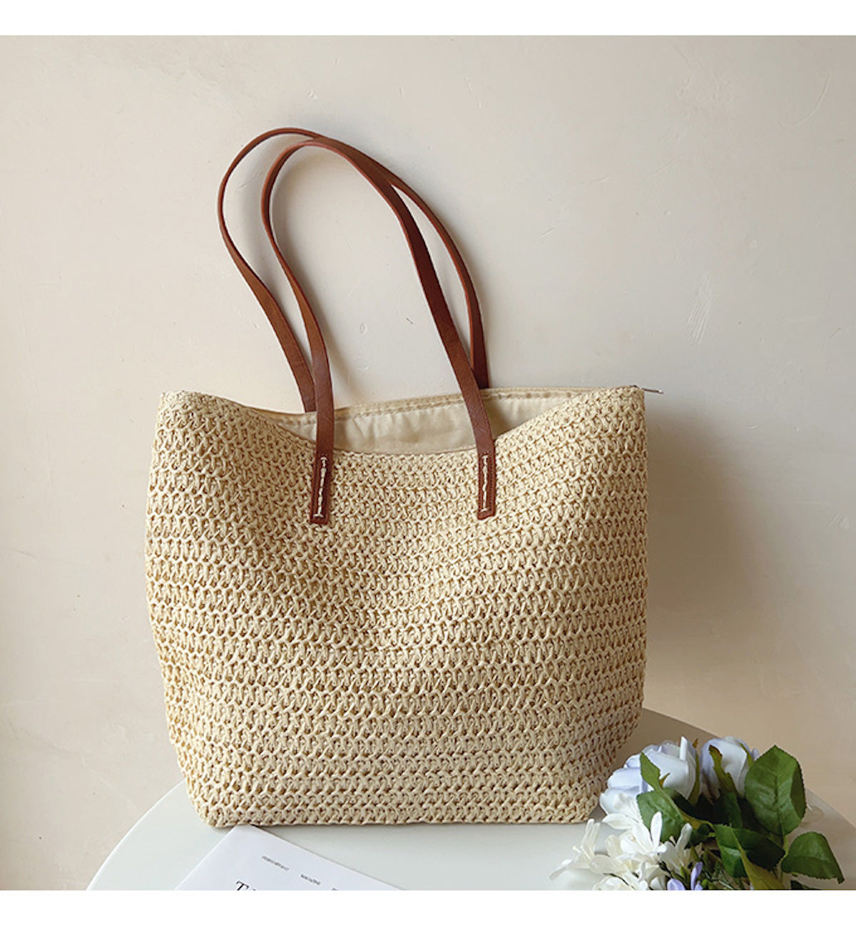 Basket Bag with Leather Handles – Woven Design