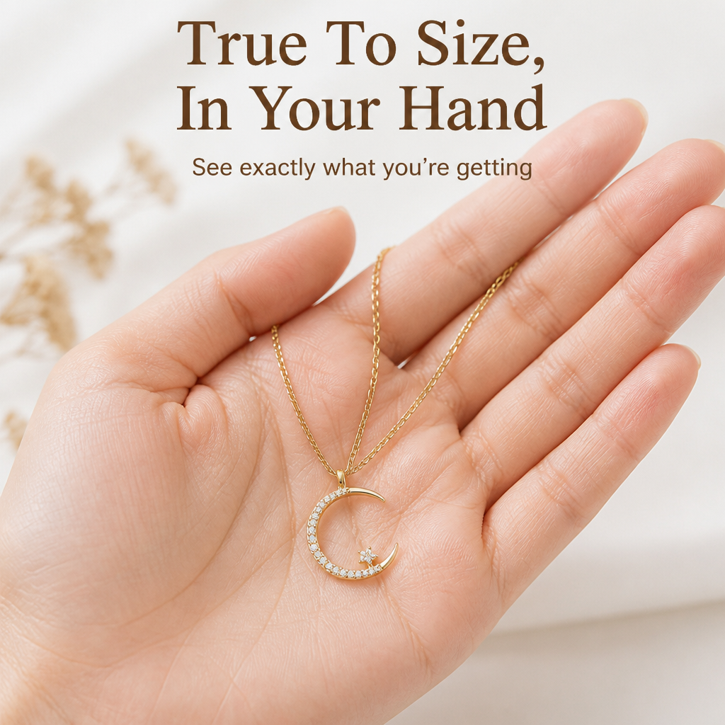 LumaLuxe™ – Dainty Pavé Crescent Moon & Star Pendant Necklace