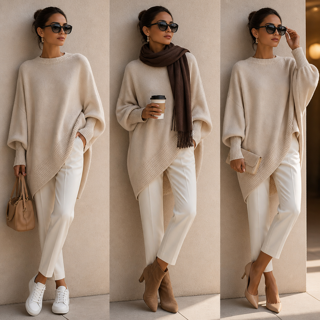 VeluraMist™ – Oversized Wool-Blend Sweater with Asymmetrical Cascade Hem