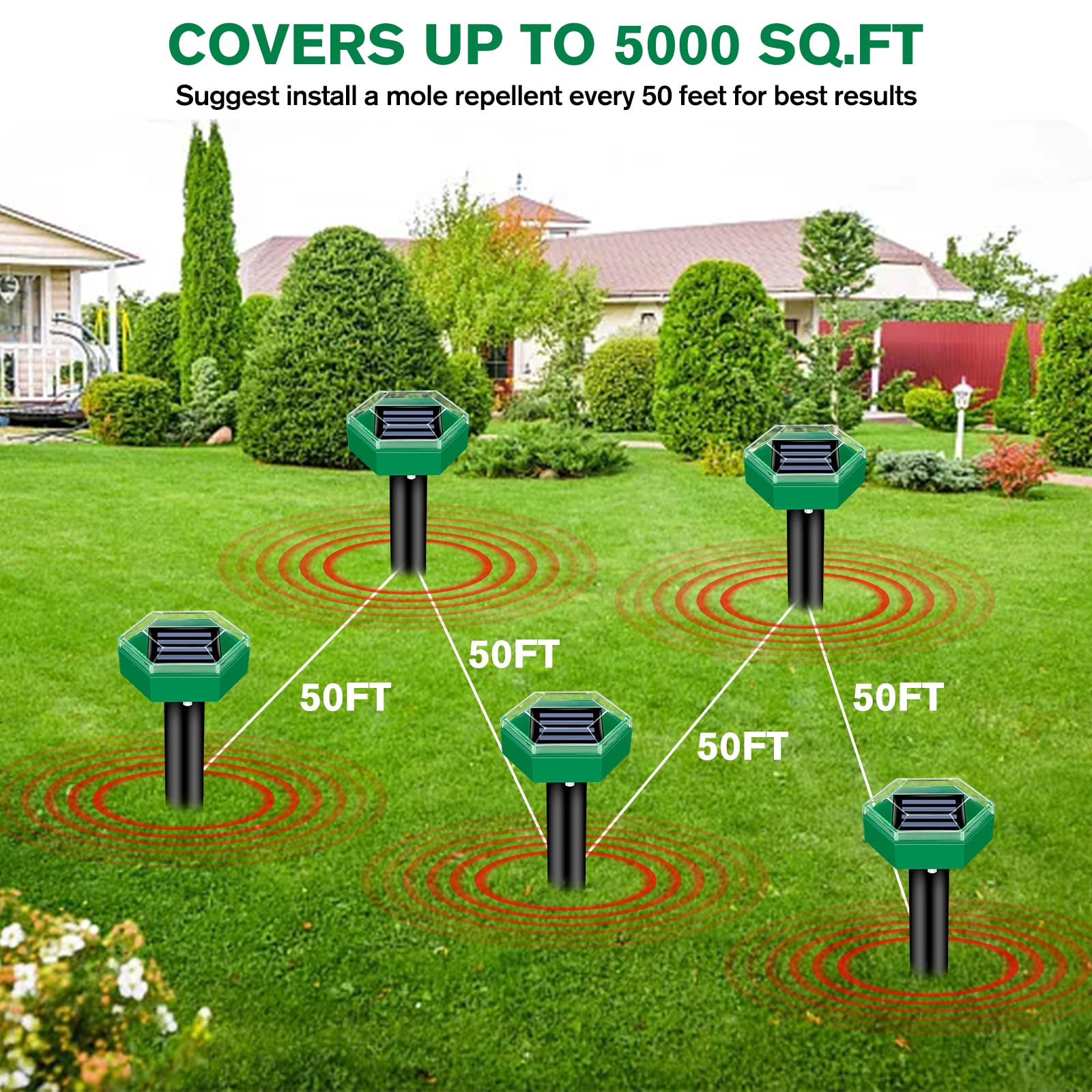 Mole Deterrent 4-Pack | Weatherproof and Solar-Powered | Easy Installation | MoleSilent