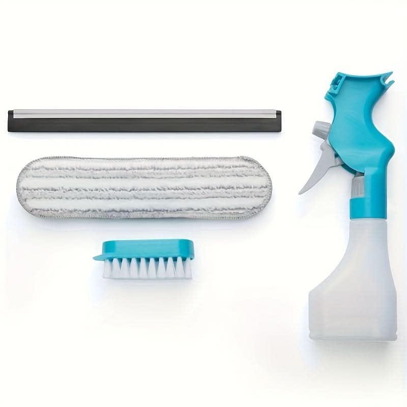 4-in-1 Glass Cleaner Brush with Spray, Scraper, and Scrubbing Tool