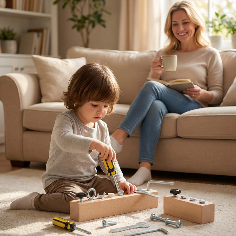 Children's Wooden Fastener Board – 8 Different Screw Types