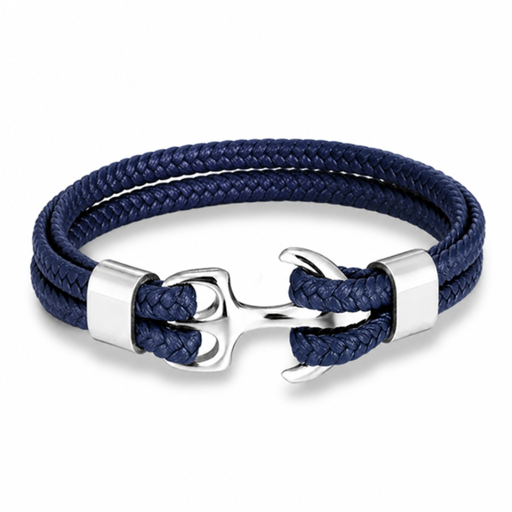 Stainless Steel Anchor Leather Bracelet (Adjustable)