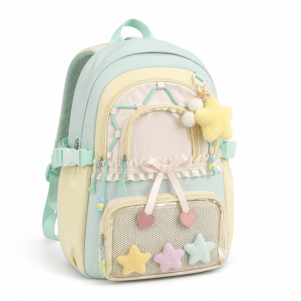 Large Capacity Colorblock Star Women's Backpack (Mint Green)