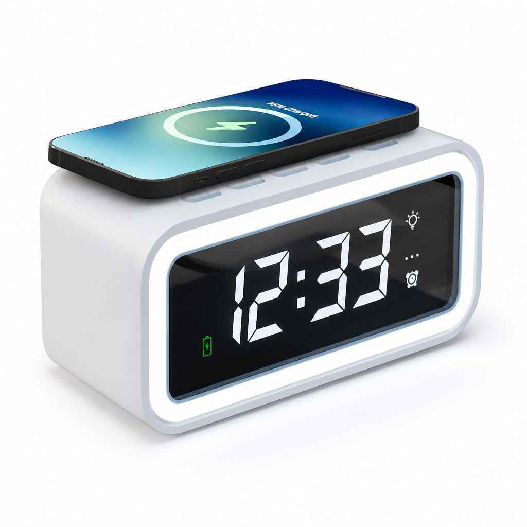 Qi Wireless Charging Adjustable LED Digital Alarm Clock
