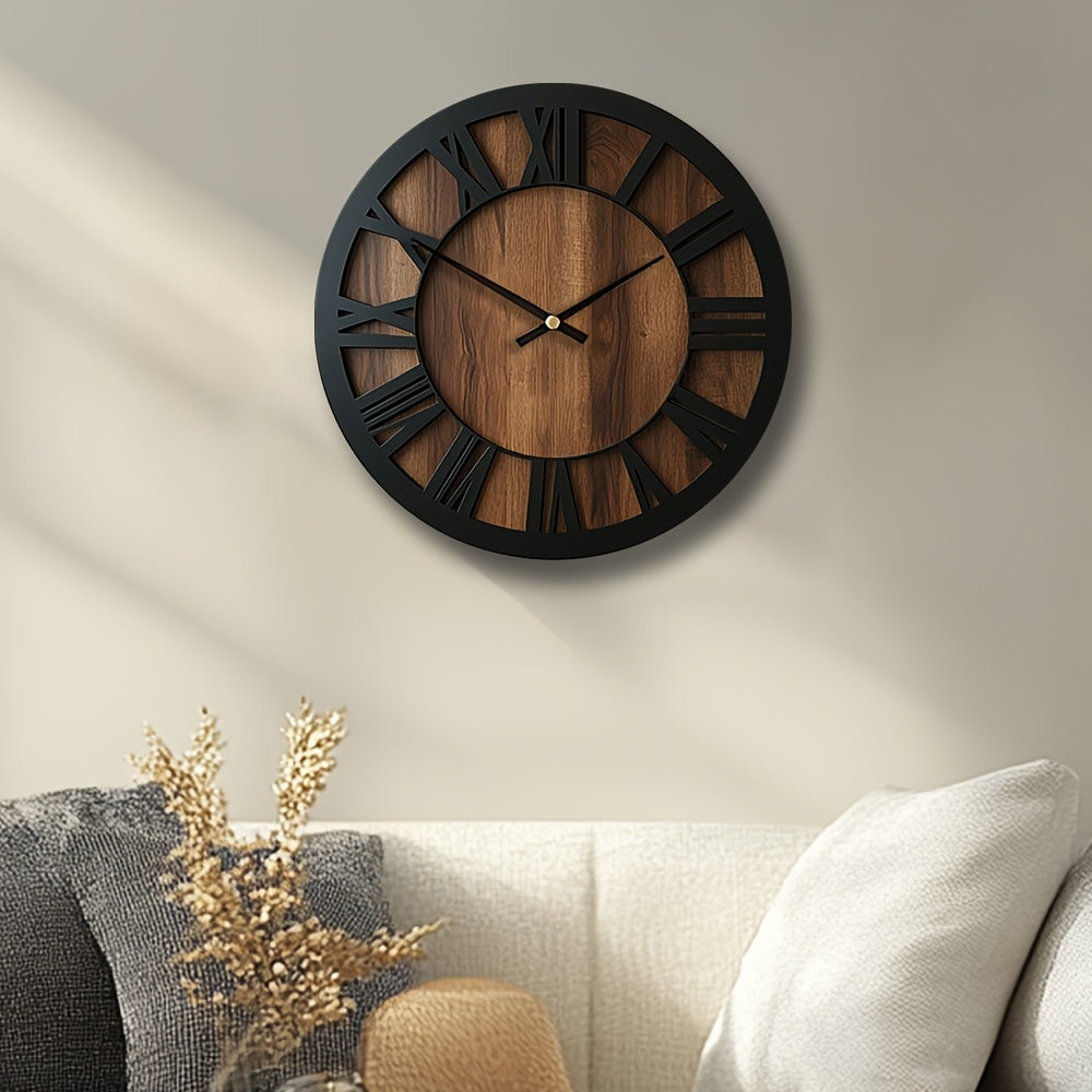 Elegant Silent Round Wood Clock for Timeless Home Decor