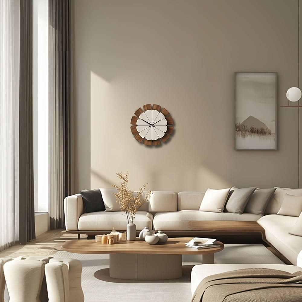 Round Wooden Wall Clock with Battery Operated Mechanism