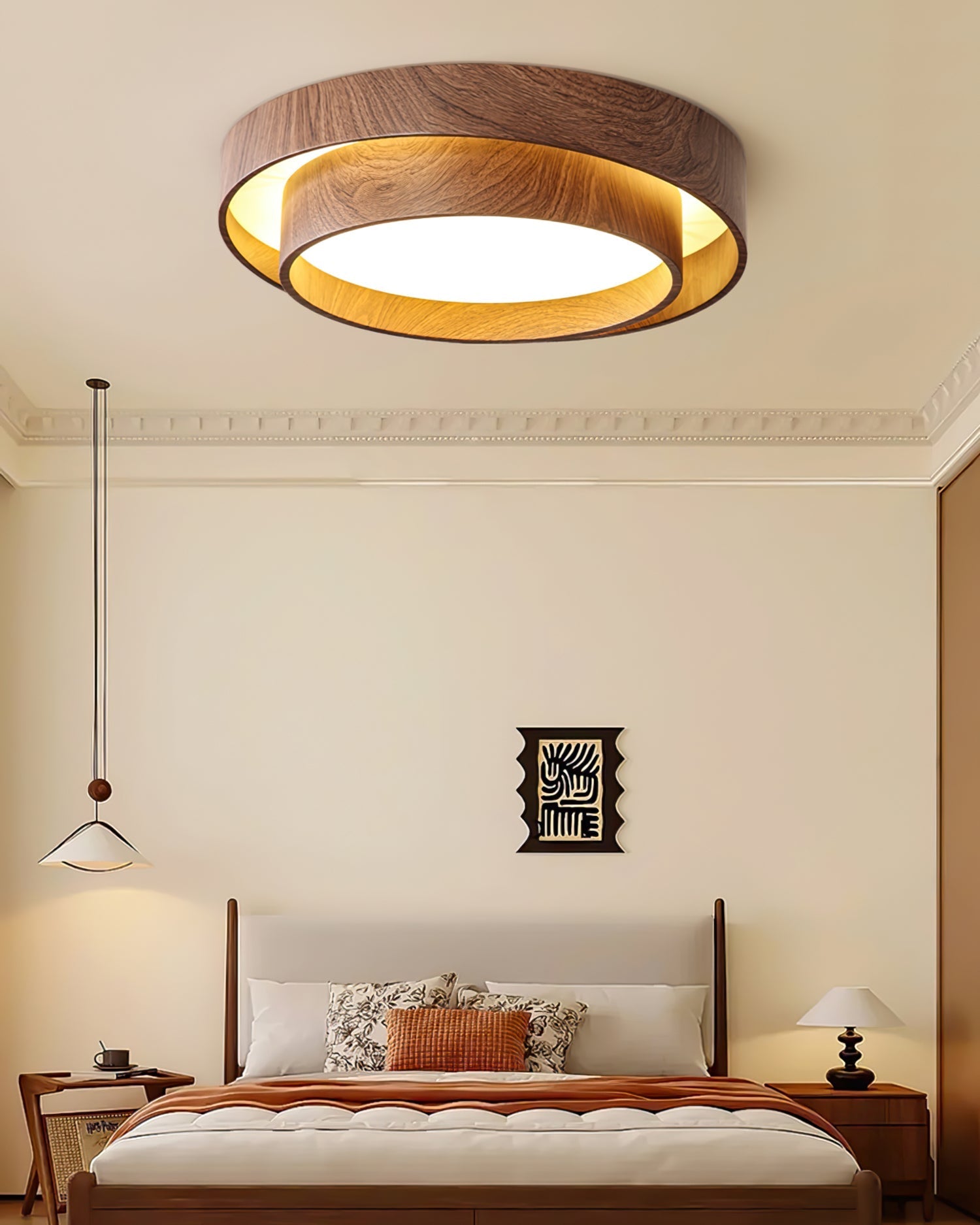 Wooden ceiling fixture with integrated LED – Cozy walnut tone