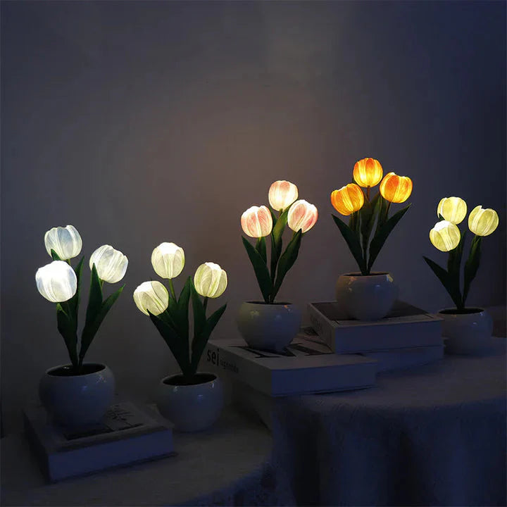 LED Table Lamp with Realistic Flower Design and Ceramic Base