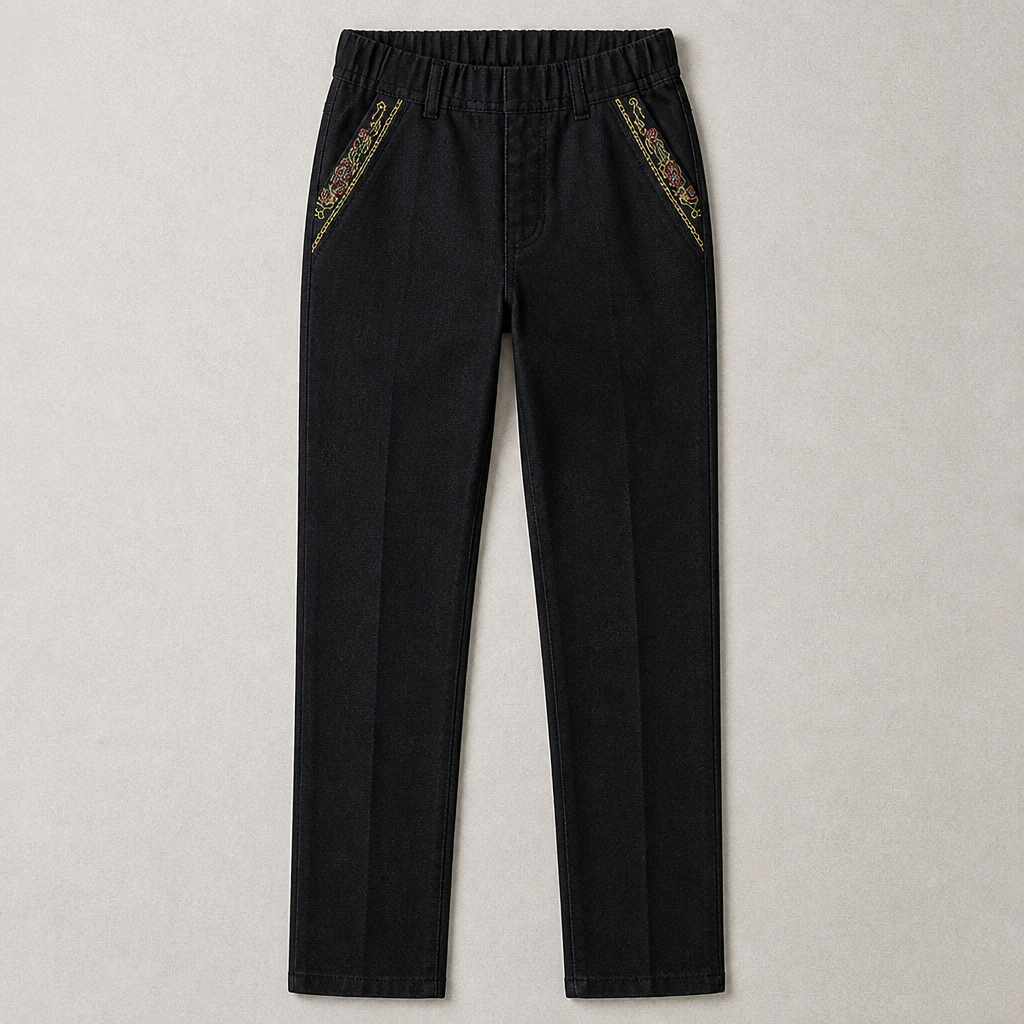 SculptEase™ – Stretch Pull-On Straight Leg Jeans Featuring Embroidered Pockets