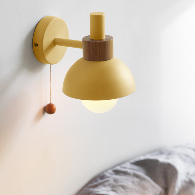Wall Lamp with Wood Accent and Pull Cord – Scandinavian Style