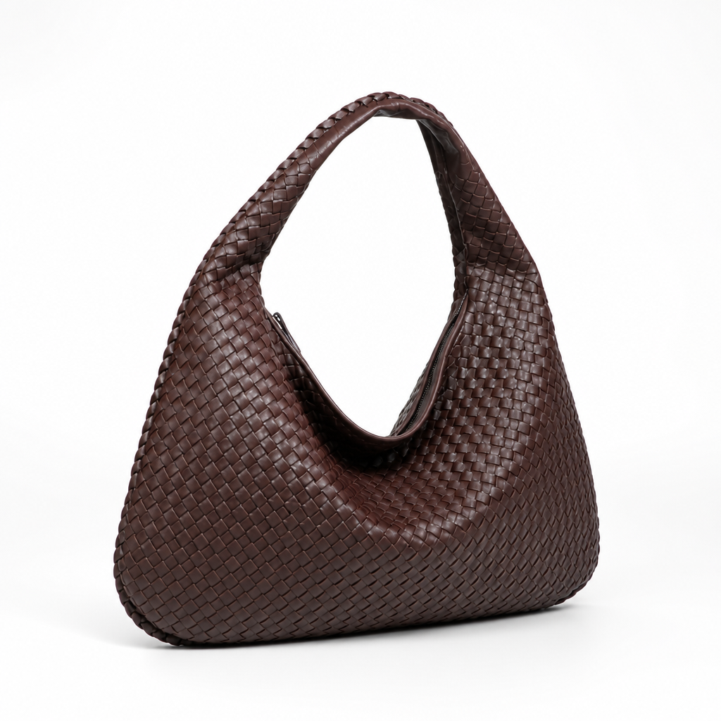 Spacious Vegan Leather Woven Tote Bag