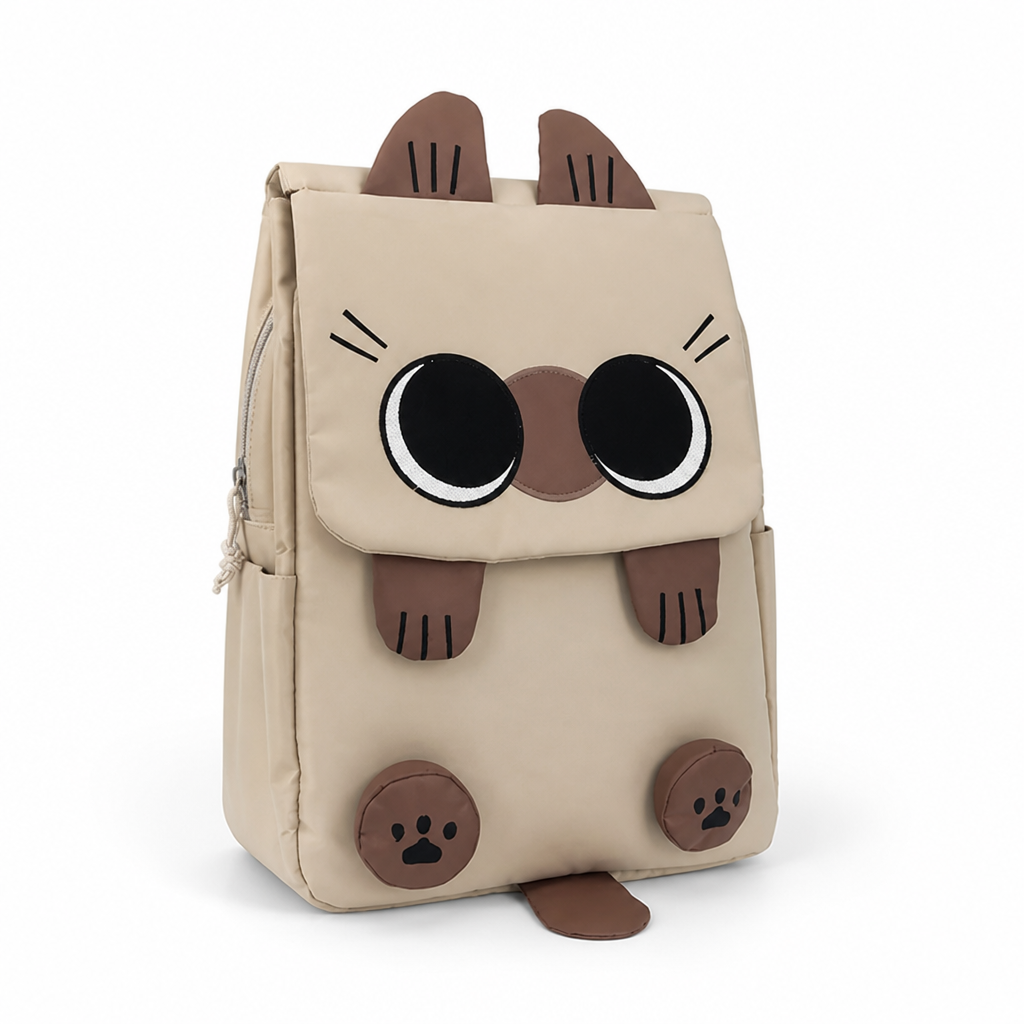 Large Capacity Cartoon Cat Nylon Backpack (Machine-Washable)