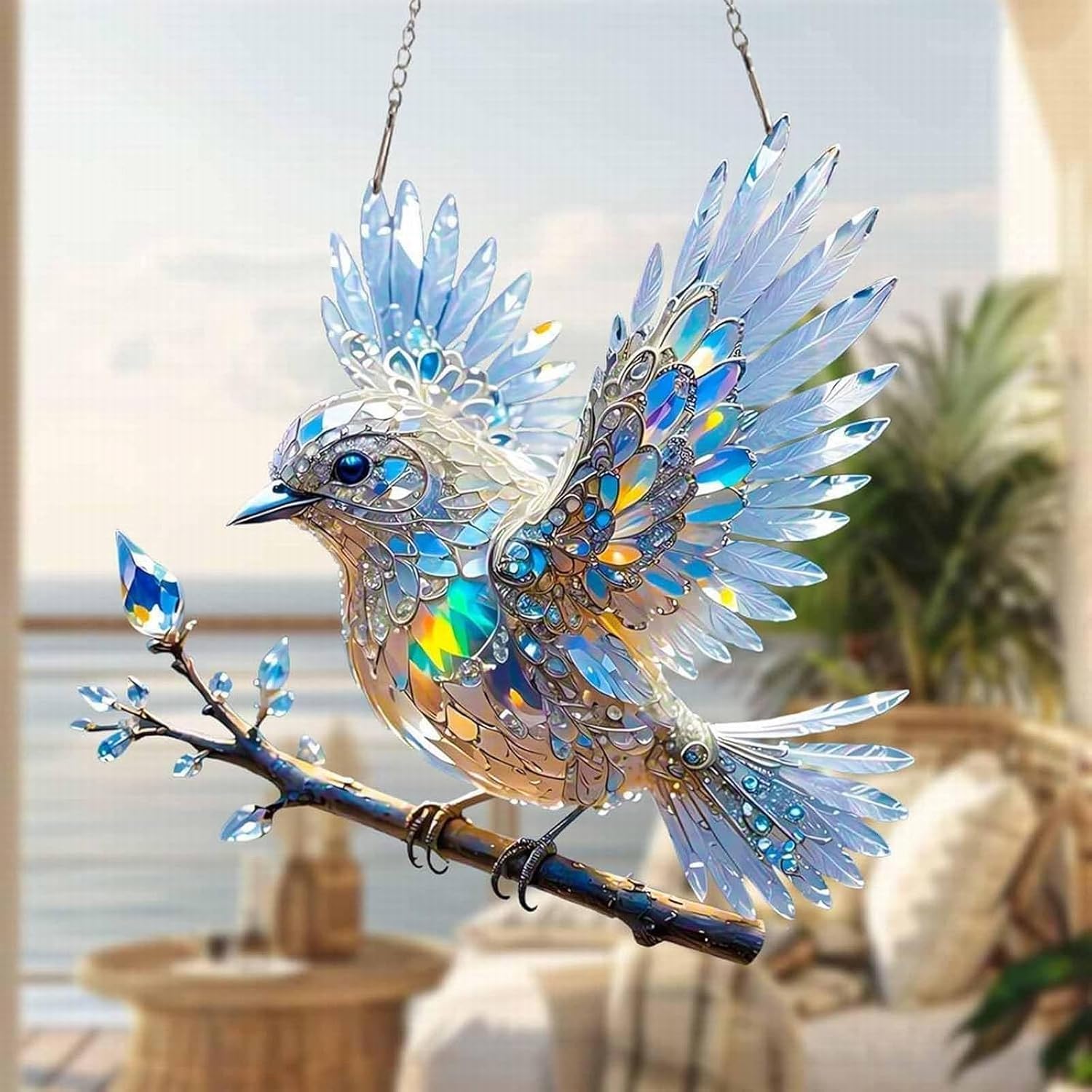 Window Crystal Bird Ornament – Reflective Light Decor for Home