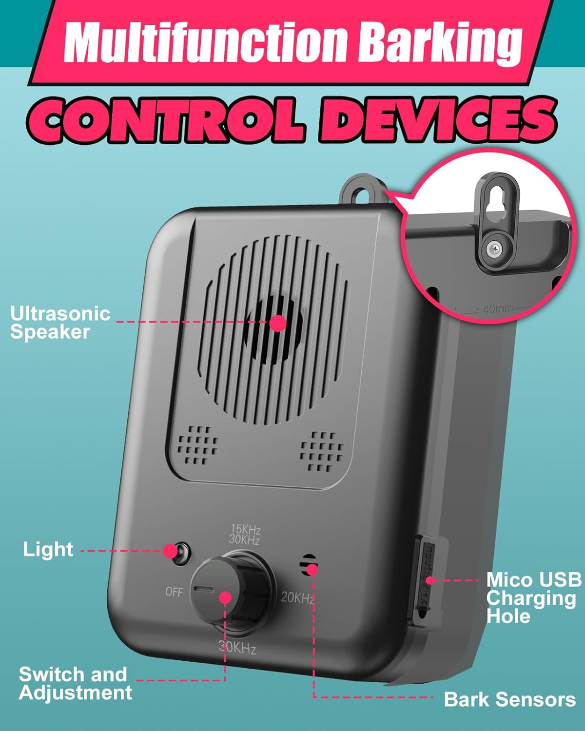 Rechargeable Ultrasonic Bark Control Device with 15m Range