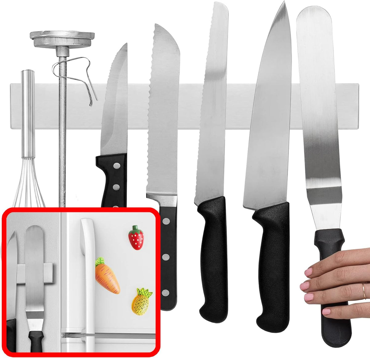 14-Inch Magnetic Knife Rack in Stainless Steel for Wall or Refrigerator
