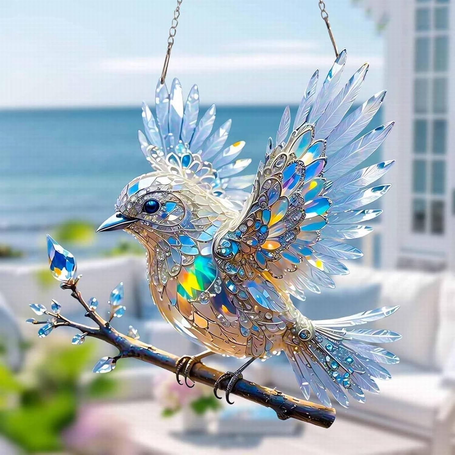 Window Crystal Bird Ornament – Reflective Light Decor for Home