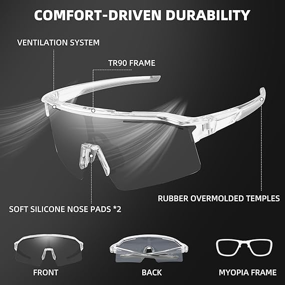 Wraparound Sports Sunglasses with Auto Darkening and UV Protection, Unisex