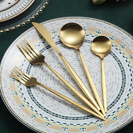 Minimalist Stainless Steel Cutlery Set 18/10 with Titanium Coating