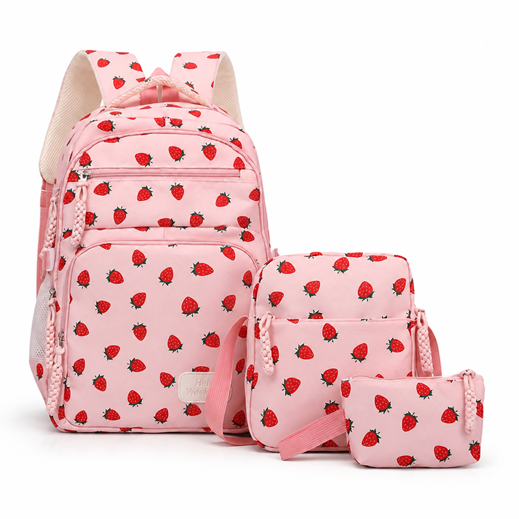 Large-Capacity Fruit-Print Backpack Set (3-Piece)